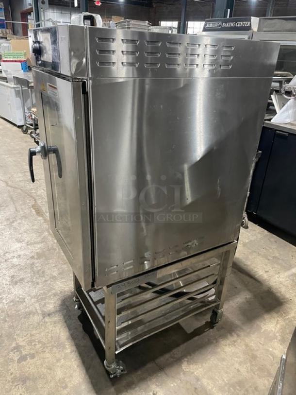 WOW! 2020 Late Model!  Alto Shaam Commercial Electric Powered Half Size Multi-Cook Oven! With 4 Cooking Chamber Zones! With Individual Controls! On Storage Shelf With 5 Pan Holding Rack! All Stainless Steel! With Metal Oven Racks! On Casters! 208-240V 3 Phase! Model: VMC-H4H SN: 2732953-000! Working When Removed! - Image 3 of 10