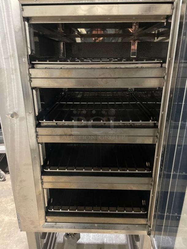 WOW! 2020 Late Model!  Alto Shaam Commercial Electric Powered Half Size Multi-Cook Oven! With 4 Cooking Chamber Zones! With Individual Controls! On Storage Shelf With 5 Pan Holding Rack! All Stainless Steel! With Metal Oven Racks! On Casters! 208-240V 3 Phase! Model: VMC-H4H SN: 2732953-000! Working When Removed! - Image 6 of 10