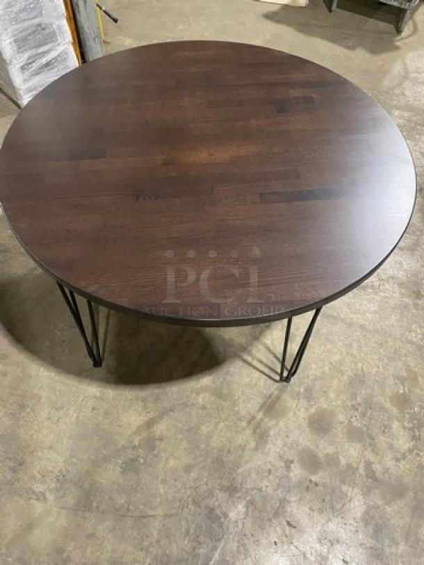 Brand New! Red Oak 48 Inch Round 1.5" Thick BUTCHER BLOCK Style Walnut Finish Dining Table! On Heavy Duty Metal Legs! - Image 4 of 9
