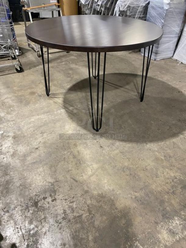 Brand New! Red Oak 48 Inch Round 1.5" Thick BUTCHER BLOCK Style Walnut Finish Dining Table! On Heavy Duty Metal Legs! - Image 1 of 9