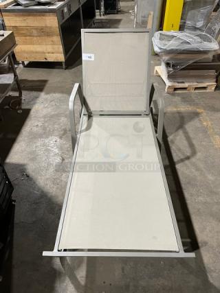 Brand New! Adjustable Outdoor Khaki Tan Lounge Chairs! With Rear Wheels! 2X Your Bid!