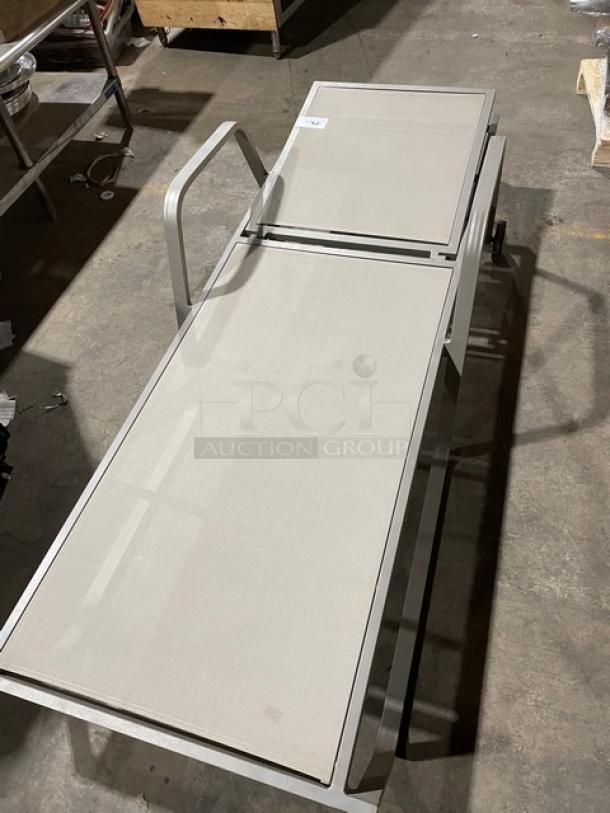 Brand New! Adjustable Outdoor Khaki Tan Lounge Chairs! With Rear Wheels! 2X Your Bid! - Image 4 of 8