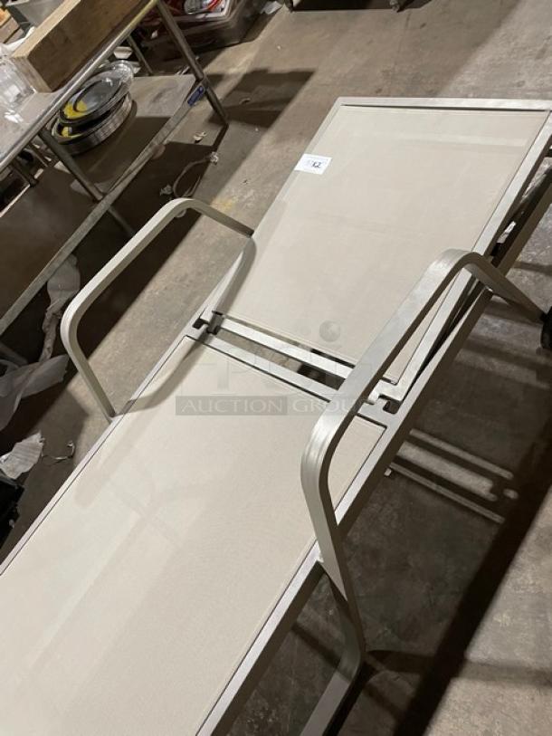 Brand New! Adjustable Outdoor Khaki Tan Lounge Chairs! With Rear Wheels! 2X Your Bid! - Image 6 of 8