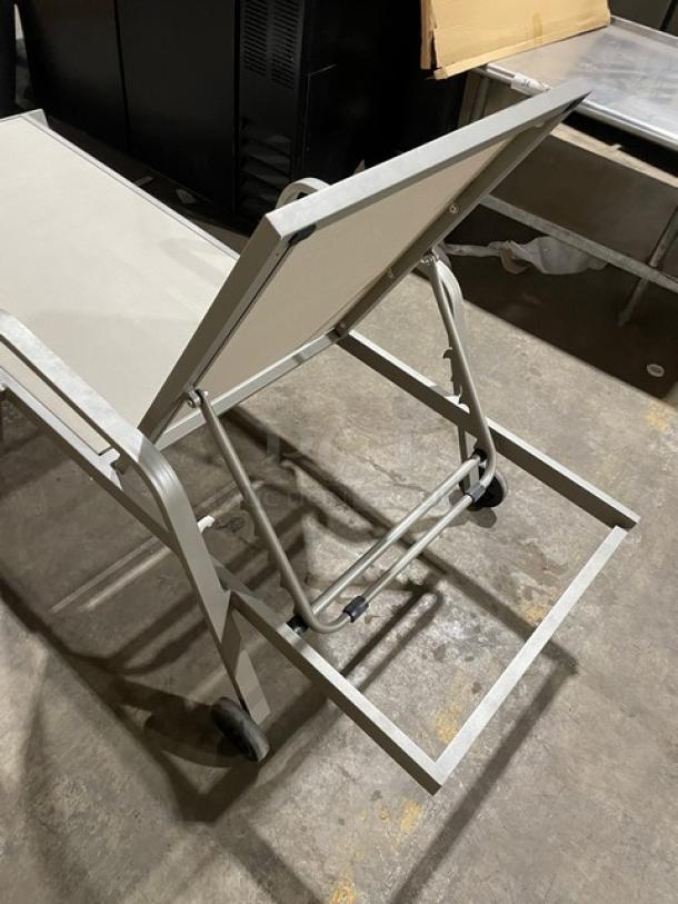 Brand New! Adjustable Outdoor Khaki Tan Lounge Chairs! With Rear Wheels! 2X Your Bid! - Image 7 of 8