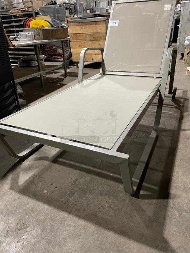 Brand New! Adjustable Outdoor Khaki Tan Lounge Chairs! With Rear Wheels! 2X Your Bid! - Image 8 of 8