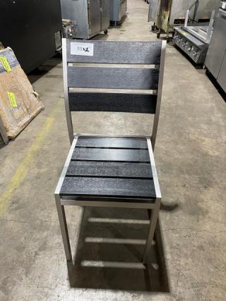 Brand New! Black Teak Slats Dining Chairs! With Brushed Aluminum Welded Frame! Suitable For Indoor & Outdoor Use! 2X Your Bid!