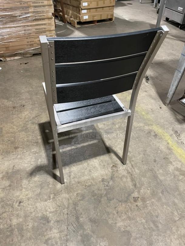Brand New! Black Teak Slats Dining Chairs! With Brushed Aluminum Welded Frame! Suitable For Indoor & Outdoor Use! 2X Your Bid! - Image 3 of 7