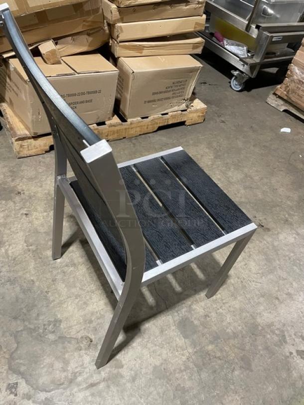 Brand New! Black Teak Slats Dining Chairs! With Brushed Aluminum Welded Frame! Suitable For Indoor & Outdoor Use! 2X Your Bid! - Image 4 of 7