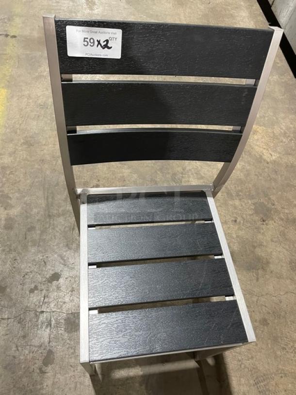 Brand New! Black Teak Slats Dining Chairs! With Brushed Aluminum Welded Frame! Suitable For Indoor & Outdoor Use! 2X Your Bid! - Image 5 of 7