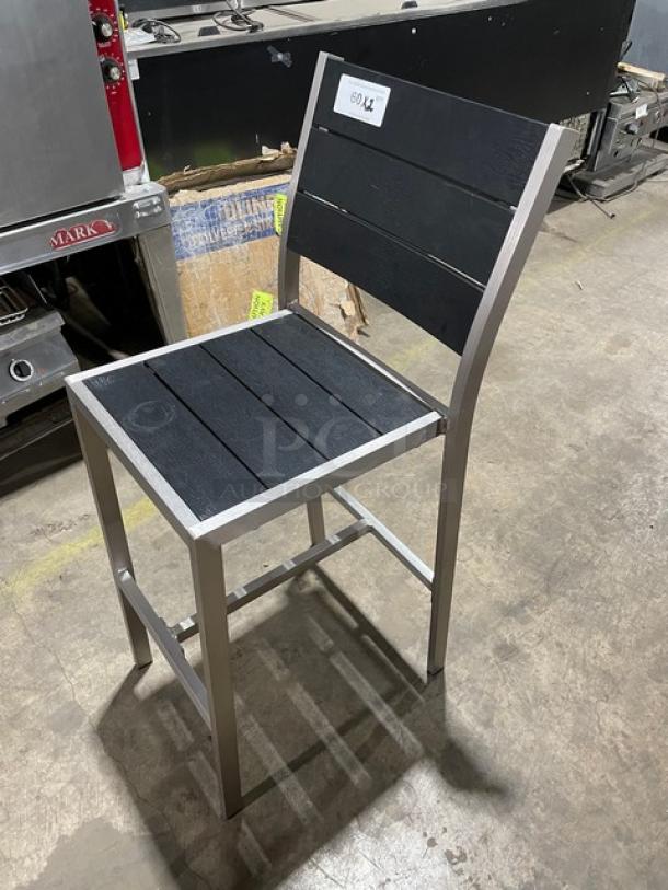 Brand New! Black Teak Slats Dining Chairs! With Brushed Aluminum Welded Frame! Suitable For Indoor & Outdoor Use! 2X Your Bid! - Image 2 of 7