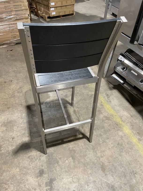 Brand New! Black Teak Slats Dining Chairs! With Brushed Aluminum Welded Frame! Suitable For Indoor & Outdoor Use! 2X Your Bid! - Image 3 of 7