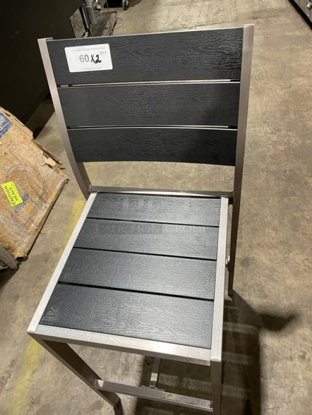 Brand New! Black Teak Slats Dining Chairs! With Brushed Aluminum Welded Frame! Suitable For Indoor & Outdoor Use! 2X Your Bid! - Image 7 of 7