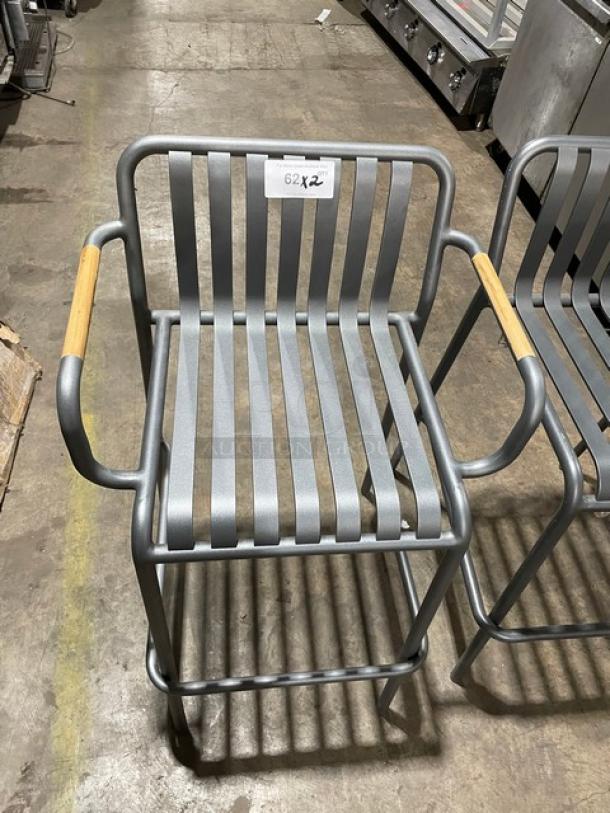 Brand New! Soft Gray Vertical Slat Powder Coated Aluminum Stackable Counter & Bar Stools! Suitable For Indoor & Outdoor Use! 2X Your Bid! - Image 5 of 7