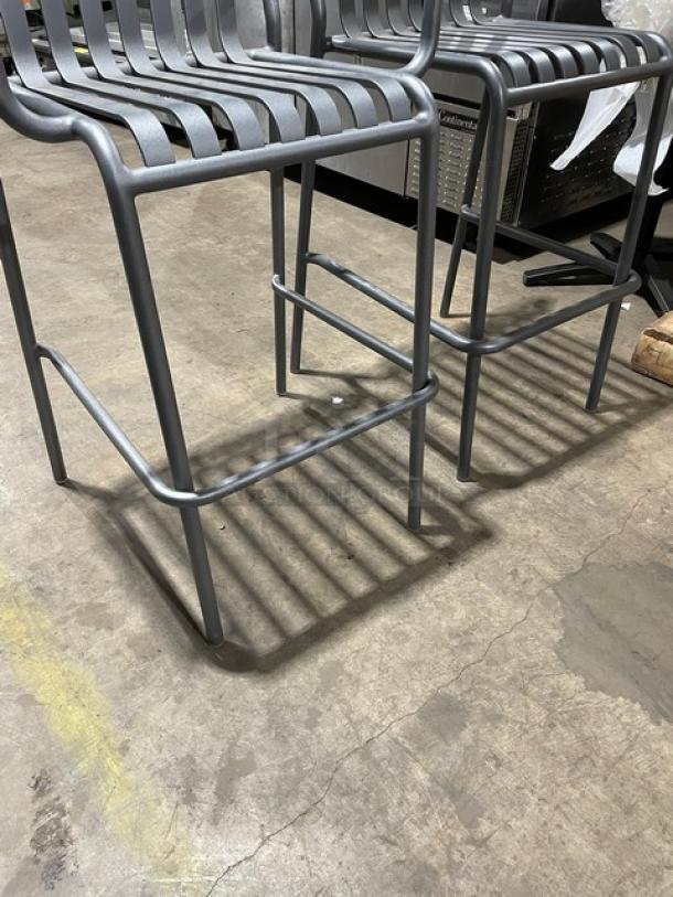 Brand New! Soft Gray Vertical Slat Powder Coated Aluminum Stackable Counter & Bar Stools! Suitable For Indoor & Outdoor Use! 2X Your Bid! - Image 7 of 7
