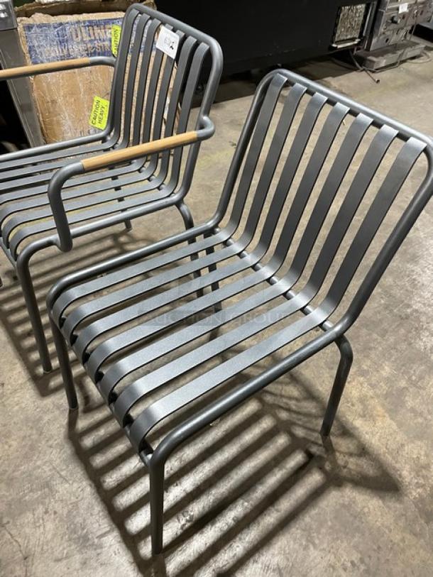 Brand New! Soft Gray Vertical Slat Powder Coated Aluminum Stackable Dining Chairs! Suitable For Indoor & Outdoor Use! 2X Your Bid! - Image 2 of 7