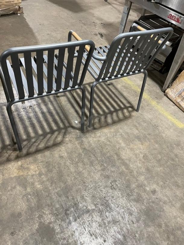 Brand New! Soft Gray Vertical Slat Powder Coated Aluminum Stackable Dining Chairs! Suitable For Indoor & Outdoor Use! 2X Your Bid! - Image 3 of 7