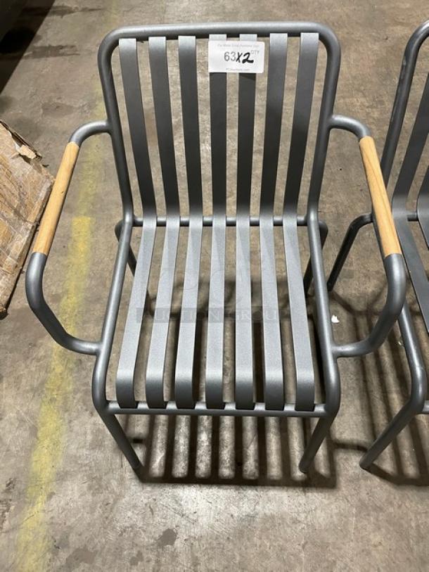 Brand New! Soft Gray Vertical Slat Powder Coated Aluminum Stackable Dining Chairs! Suitable For Indoor & Outdoor Use! 2X Your Bid! - Image 5 of 7