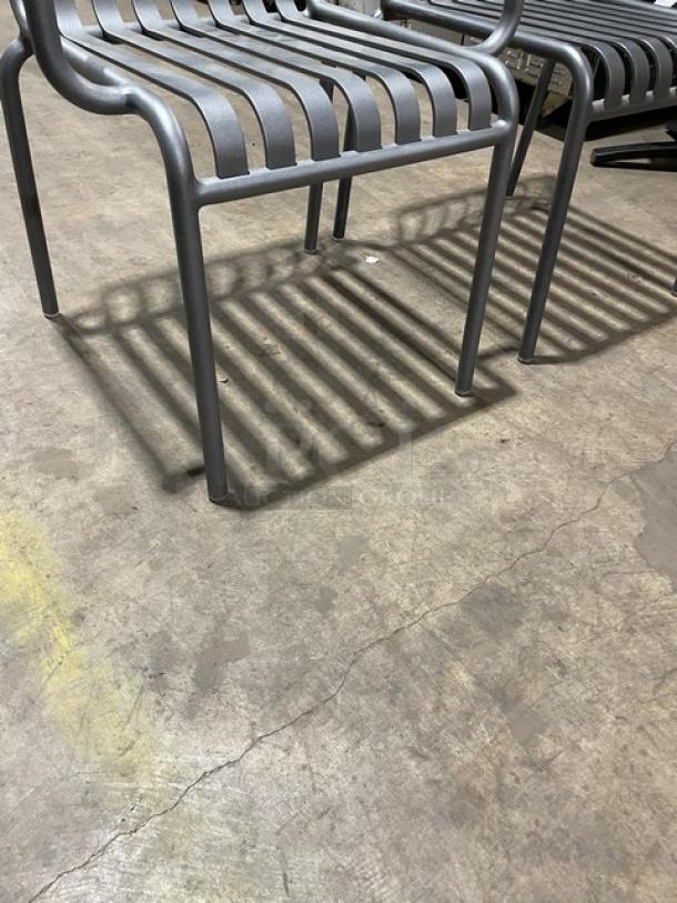 Brand New! Soft Gray Vertical Slat Powder Coated Aluminum Stackable Dining Chairs! Suitable For Indoor & Outdoor Use! 2X Your Bid! - Image 7 of 7