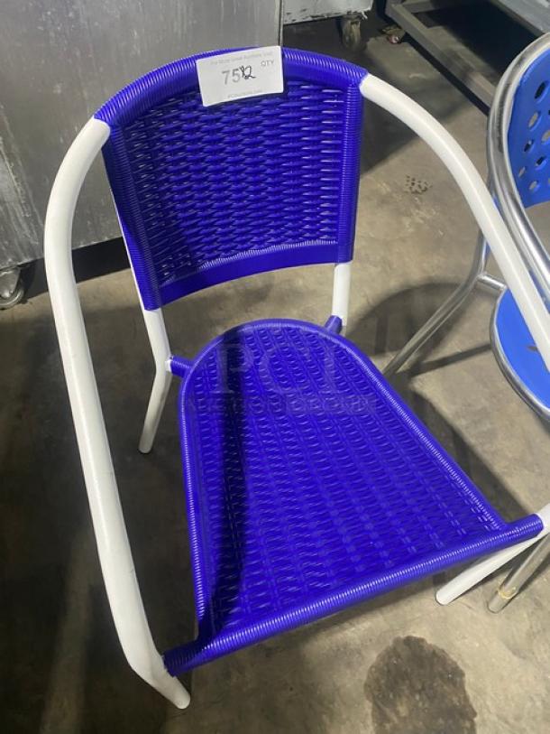 Brand New! Blue Outdoor Stackable Dining Chairs! With Metal Frame & Arms! 2X Your Bid! - Image 5 of 8