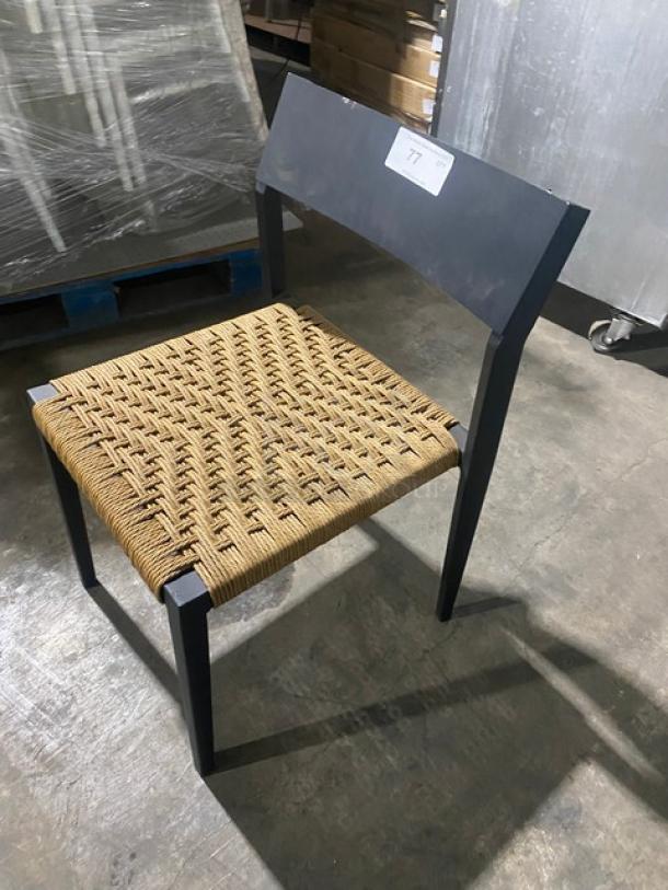 Brand New! Black Wood Wickerd Dining Chair! With Tightly Handwoven Natural-Fiber Rope Seat! - Image 2 of 7