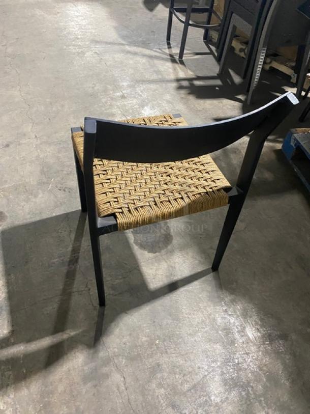 Brand New! Black Wood Wickerd Dining Chair! With Tightly Handwoven Natural-Fiber Rope Seat! - Image 3 of 7