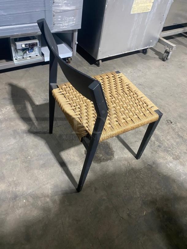 Brand New! Black Wood Wickerd Dining Chair! With Tightly Handwoven Natural-Fiber Rope Seat! - Image 4 of 7