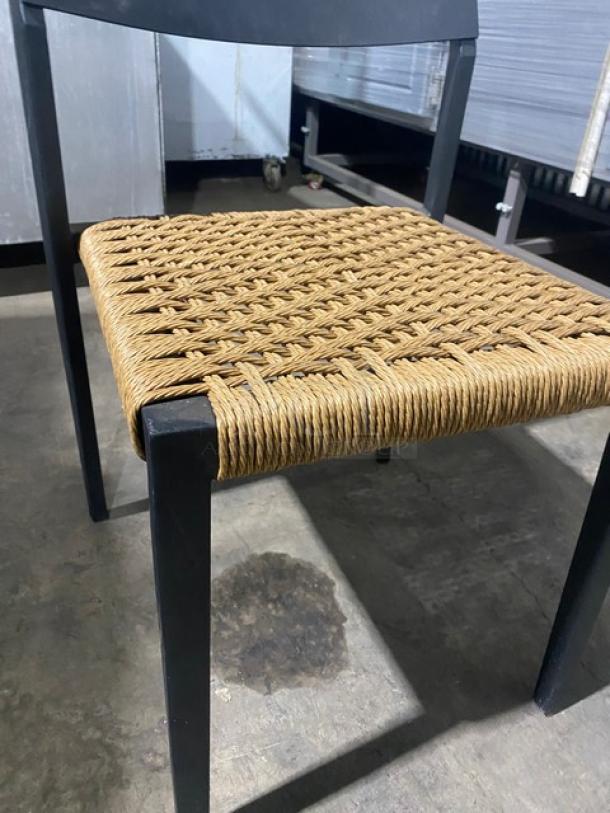 Brand New! Black Wood Wickerd Dining Chair! With Tightly Handwoven Natural-Fiber Rope Seat! - Image 6 of 7