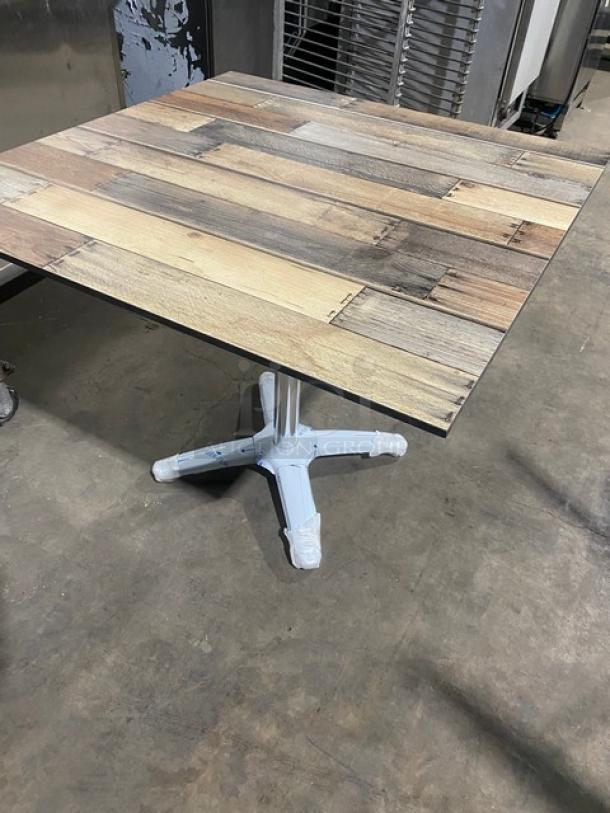 Brand New In The Box!  Contempo 36 By 36 Driftwood Dining Table! On Polihed Base! - Image 3 of 12