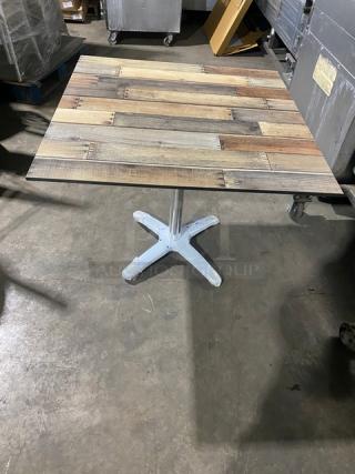 Brand New In The Box!  Contempo 36 By 36 Driftwood Dining Table! On Polihed Base!