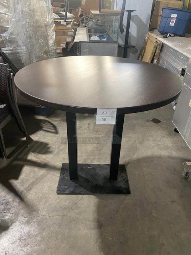 BRAND NEW! IN THE BOX!  Round 48 x 48 Inch BUTCHER BLOCK Style Dining Table! Red Oak/Walnut Color! With Metal Base! 1.5 Inch Thick! - Image 1 of 9