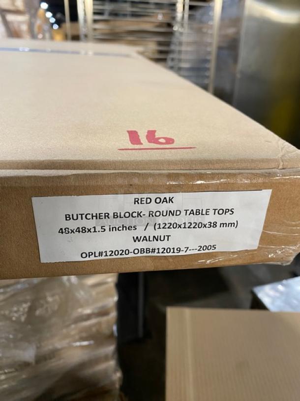 BRAND NEW! IN THE BOX!  Round 48 x 48 Inch BUTCHER BLOCK Style Dining Table! Red Oak/Walnut Color! With Metal Base! 1.5 Inch Thick! - Image 9 of 9
