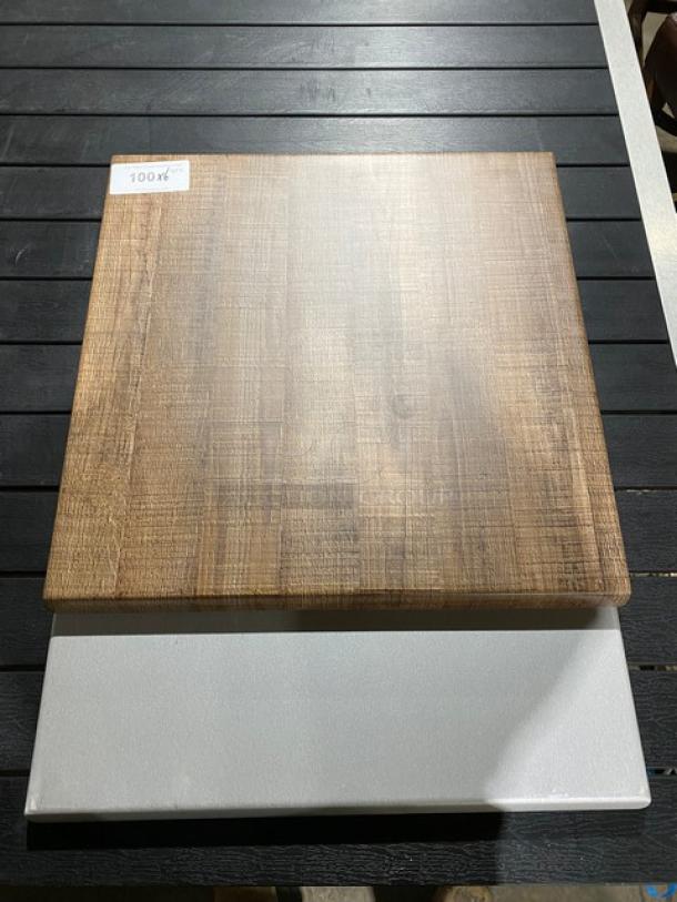 NICE! Werzalit Assorted Square Table Tops! Wooden Style & Elegant Gray! 6 X Your Bid! - Image 1 of 11