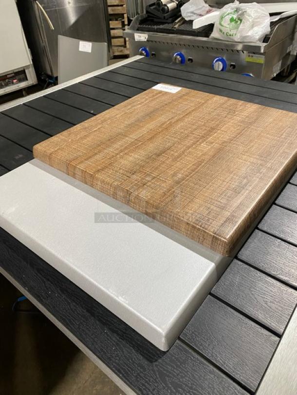 NICE! Werzalit Assorted Square Table Tops! Wooden Style & Elegant Gray! 6 X Your Bid! - Image 2 of 11