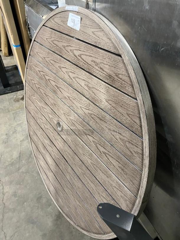 SWEET! Round Wooden Style Slats Dining Table! With Base! For Indoor/Outdoor Use! - Image 2 of 7