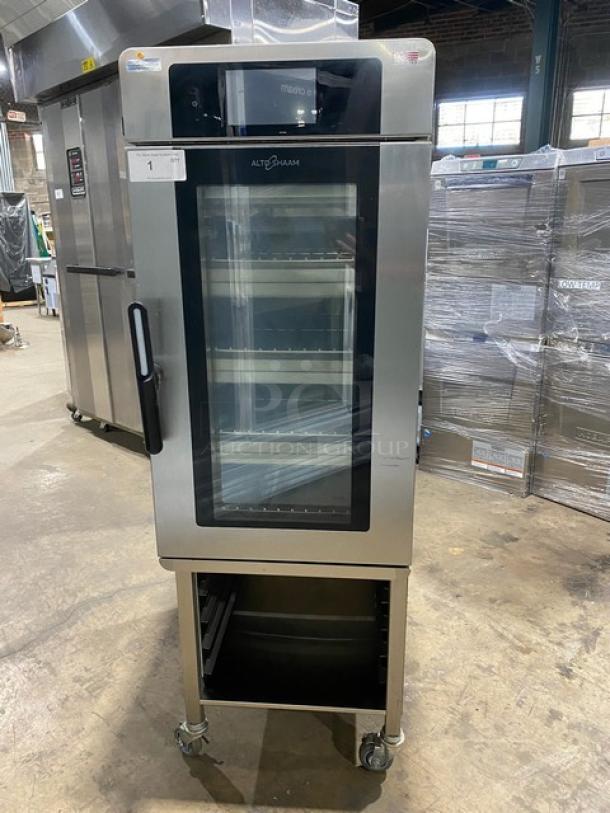 SWEET! LATE MODEL! 2021 Alto Shaam Commercial Electric Powered Half Size Multi-Cook Oven! With 4 Cooking Chamber Zones! With Individual Controls!  On Enclosed Storage Stand With Pan Holding Rack Built In! All Stainless Steel! With Metal Oven Racks! On Casters! 208-240V 3 Phase! Model: VMC-H4H SN: 2876781-000! Working When Removed! - Image 1 of 10