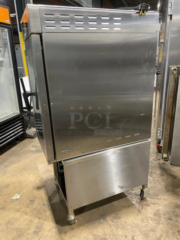 SWEET! LATE MODEL! 2021 Alto Shaam Commercial Electric Powered Half Size Multi-Cook Oven! With 4 Cooking Chamber Zones! With Individual Controls!  On Enclosed Storage Stand With Pan Holding Rack Built In! All Stainless Steel! With Metal Oven Racks! On Casters! 208-240V 3 Phase! Model: VMC-H4H SN: 2876781-000! Working When Removed! - Image 4 of 10