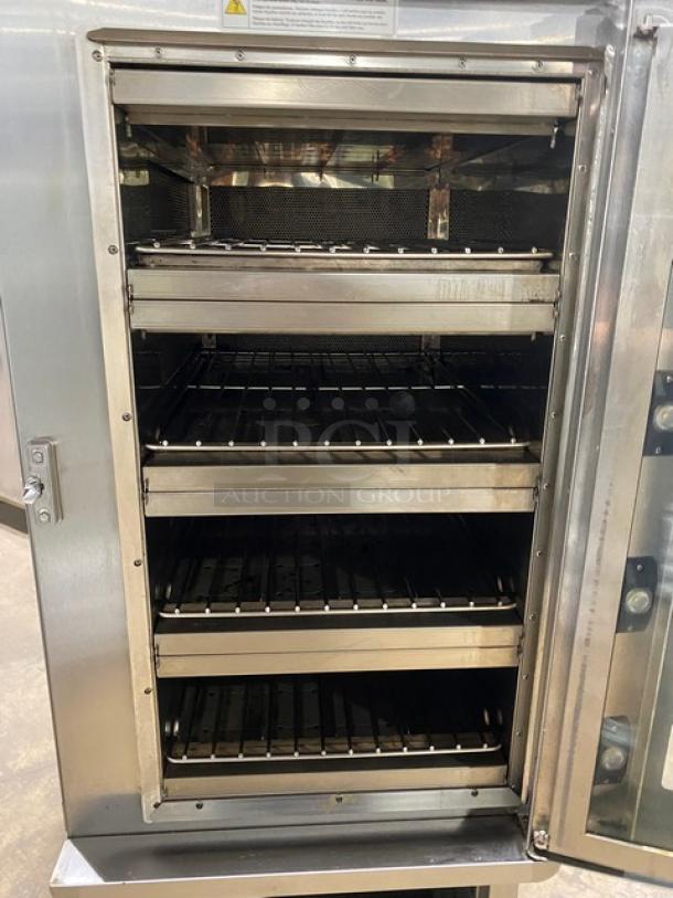 SWEET! LATE MODEL! 2021 Alto Shaam Commercial Electric Powered Half Size Multi-Cook Oven! With 4 Cooking Chamber Zones! With Individual Controls!  On Enclosed Storage Stand With Pan Holding Rack Built In! All Stainless Steel! With Metal Oven Racks! On Casters! 208-240V 3 Phase! Model: VMC-H4H SN: 2876781-000! Working When Removed! - Image 5 of 10