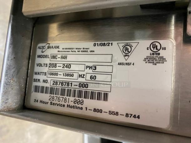 SWEET! LATE MODEL! 2021 Alto Shaam Commercial Electric Powered Half Size Multi-Cook Oven! With 4 Cooking Chamber Zones! With Individual Controls!  On Enclosed Storage Stand With Pan Holding Rack Built In! All Stainless Steel! With Metal Oven Racks! On Casters! 208-240V 3 Phase! Model: VMC-H4H SN: 2876781-000! Working When Removed! - Image 8 of 10