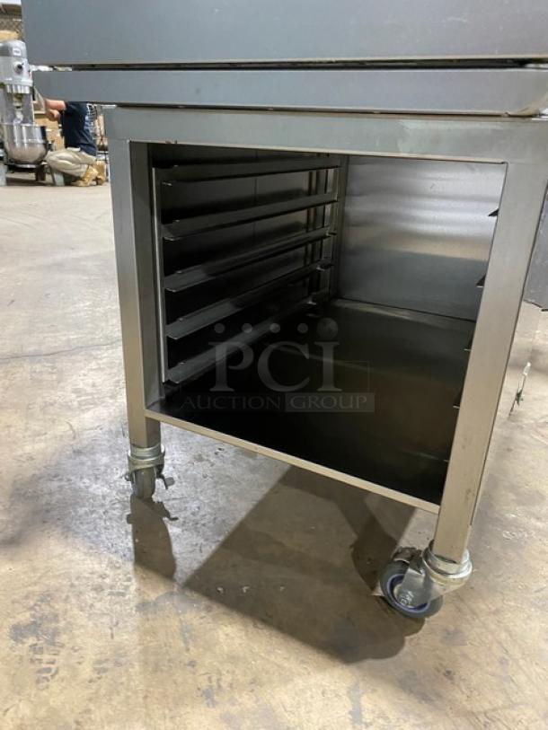 SWEET! LATE MODEL! 2021 Alto Shaam Commercial Electric Powered Half Size Multi-Cook Oven! With 4 Cooking Chamber Zones! With Individual Controls!  On Enclosed Storage Stand With Pan Holding Rack Built In! All Stainless Steel! With Metal Oven Racks! On Casters! 208-240V 3 Phase! Model: VMC-H4H SN: 2876781-000! Working When Removed! - Image 9 of 10