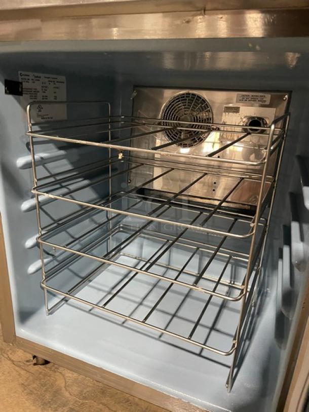 Delfield Commercial Refrigerated Single Door Lowboy/Worktop Cooler! All Stainless Steel! With Metal Pan Holding Rack! On Casters! 115V 1 Phase! Model: 406-STAR4 SN: 1508152002869! - Image 5 of 7