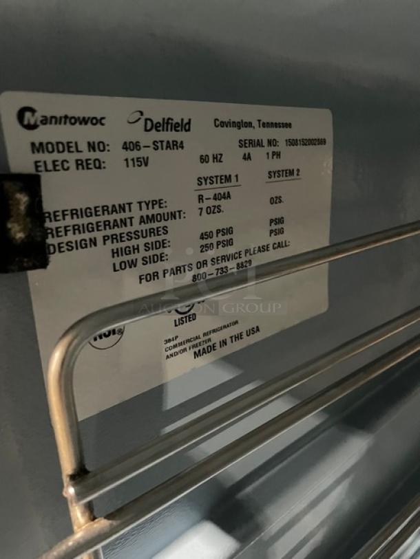 Delfield Commercial Refrigerated Single Door Lowboy/Worktop Cooler! All Stainless Steel! With Metal Pan Holding Rack! On Casters! 115V 1 Phase! Model: 406-STAR4 SN: 1508152002869! - Image 6 of 7