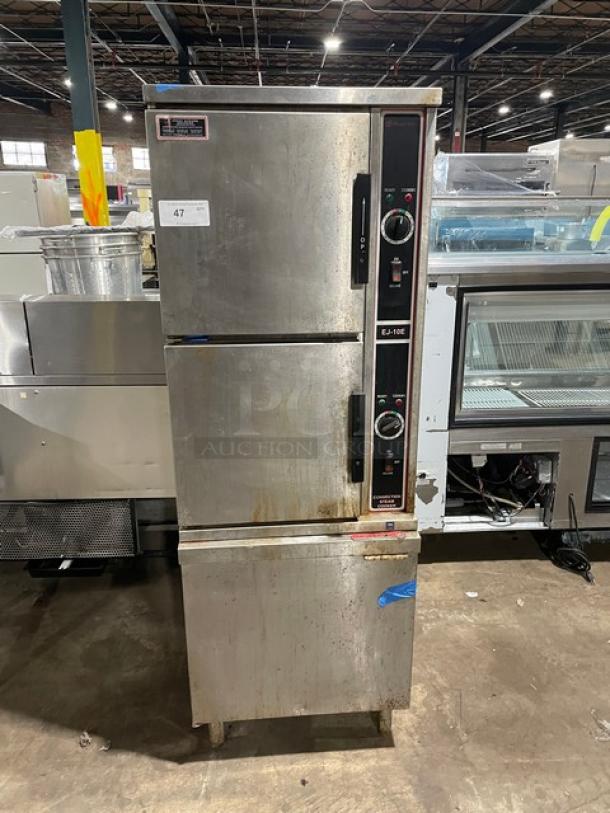 Market Forge Commercial Electric Powered Double Stacked Convection Steam Cooker!  All Stainless Steel! With Built In Pan Racks! On Legs! 208V 3 Phase! Model: EJ-10E SN: 80713-10EE-3505! Working When Removed! - Image 1 of 9