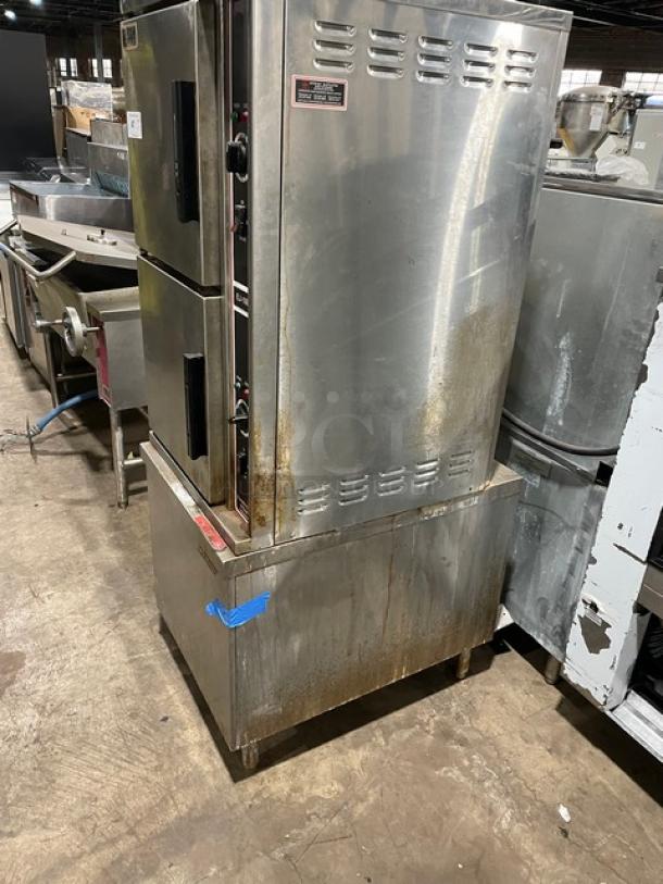 Market Forge Commercial Electric Powered Double Stacked Convection Steam Cooker!  All Stainless Steel! With Built In Pan Racks! On Legs! 208V 3 Phase! Model: EJ-10E SN: 80713-10EE-3505! Working When Removed! - Image 2 of 9