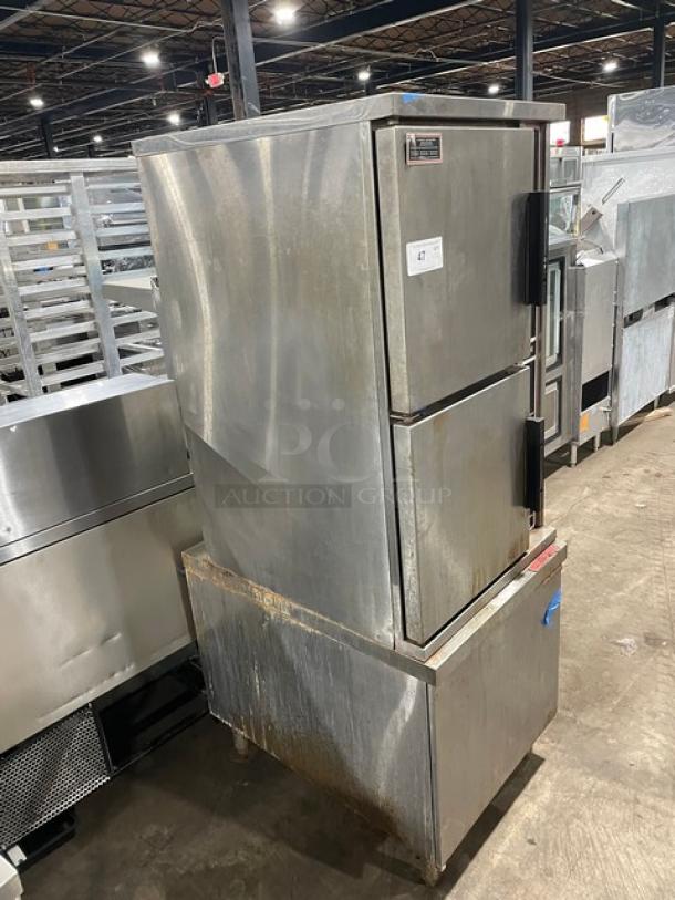 Market Forge Commercial Electric Powered Double Stacked Convection Steam Cooker!  All Stainless Steel! With Built In Pan Racks! On Legs! 208V 3 Phase! Model: EJ-10E SN: 80713-10EE-3505! Working When Removed! - Image 3 of 9