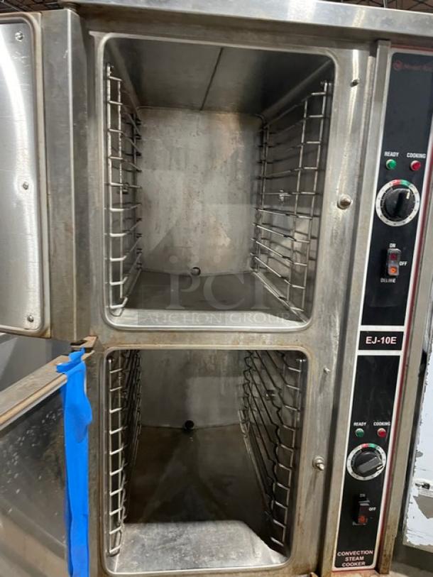 Market Forge Commercial Electric Powered Double Stacked Convection Steam Cooker!  All Stainless Steel! With Built In Pan Racks! On Legs! 208V 3 Phase! Model: EJ-10E SN: 80713-10EE-3505! Working When Removed! - Image 5 of 9