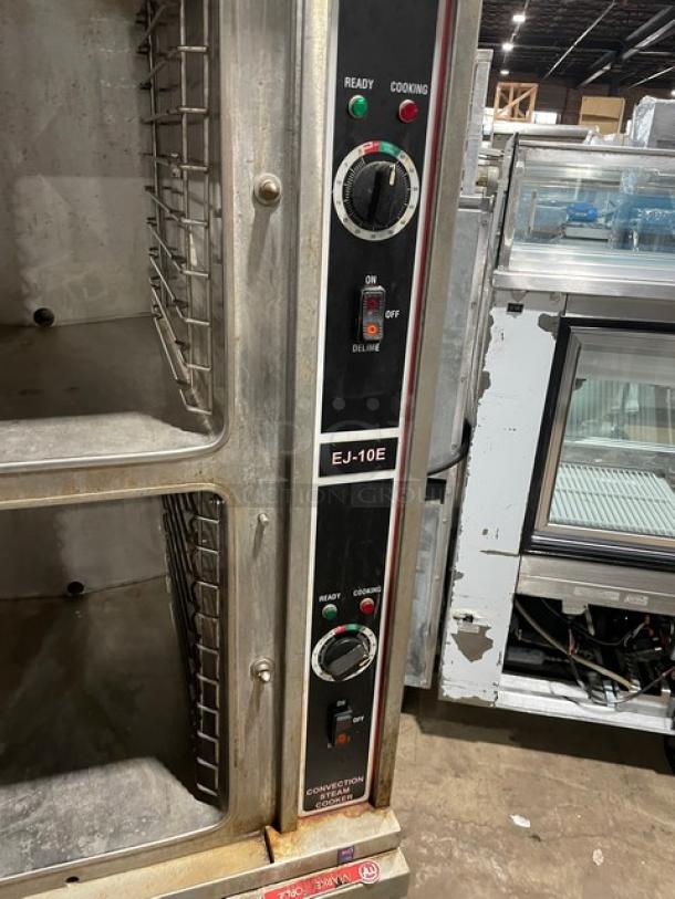 Market Forge Commercial Electric Powered Double Stacked Convection Steam Cooker!  All Stainless Steel! With Built In Pan Racks! On Legs! 208V 3 Phase! Model: EJ-10E SN: 80713-10EE-3505! Working When Removed! - Image 6 of 9