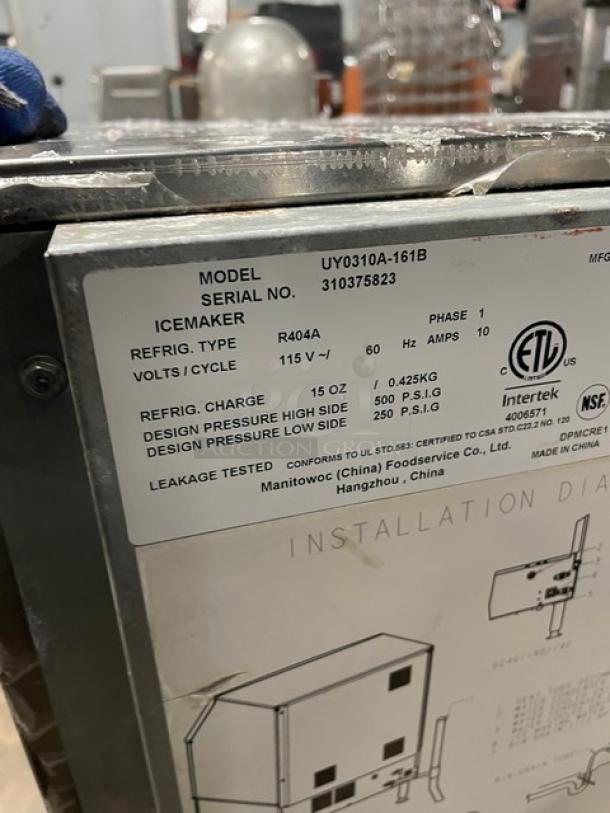 Manitowoc Commercial Air Cooled Undercounter Half Dice Ice Machine! All Stainless Steel! On Legs!  115V 1 Phase! Model: UY0310A-161B SN: 310375823! - Image 7 of 9