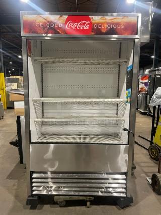 True Commercial Stainless Steel Refrigerated Multi-Tier Open Grab-N-Go Merchandiser Display! With Poly Coated Wire Racks! Model: TAC-48-LD SN: 9365189! 208-230V 1 Phase! On Legs!