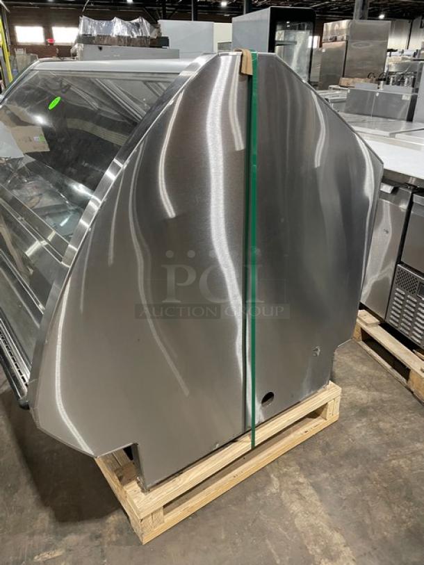 Hussmann Commercial Non-Glare Curved Lift Up Front Glass Gelato/Ice Cream Freezer Merchandiser/Display Case! With 2 Sliding Door Rear Access! All Stainless Steel! With Air Sweep Defogger! On Legs! 120/208/240V! Model: Q1-LC-4-R SN: 1031028201390552! - Image 2 of 8