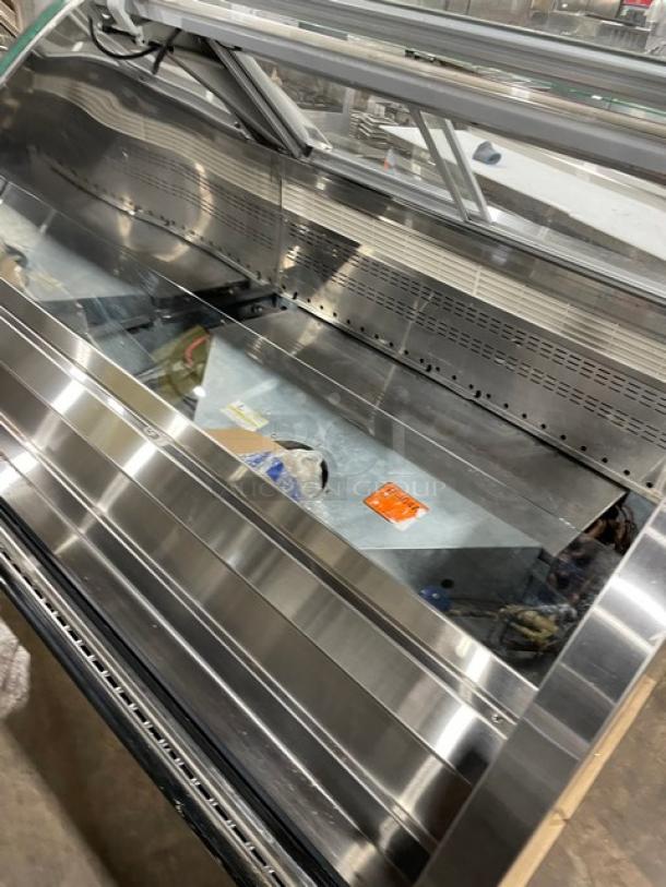 Hussmann Commercial Non-Glare Curved Lift Up Front Glass Gelato/Ice Cream Freezer Merchandiser/Display Case! With 2 Sliding Door Rear Access! All Stainless Steel! With Air Sweep Defogger! On Legs! 120/208/240V! Model: Q1-LC-4-R SN: 1031028201390552! - Image 8 of 8